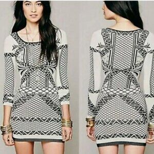 FREE PEOPLE Intimately Angels of Intarsia Bodycon Mini Dress M L Stretch Print